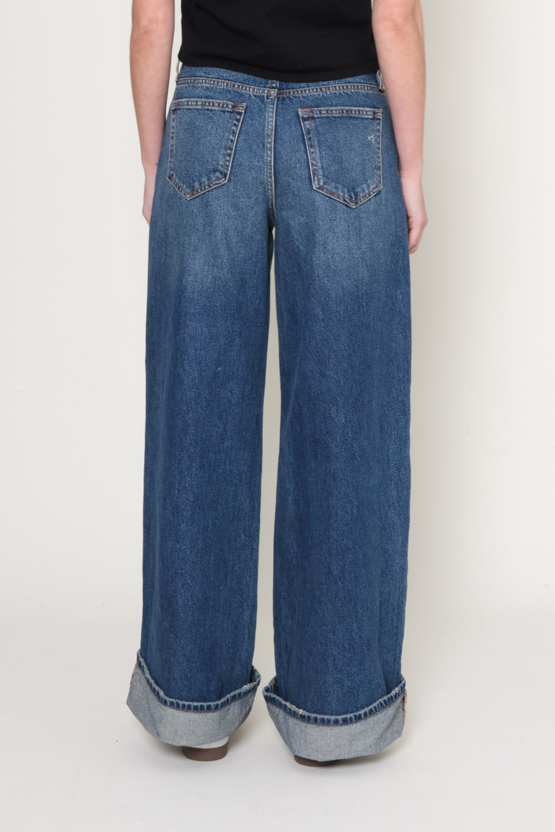 Hidden | Cuffed Dark Wash Wide Leg Jean | Blue