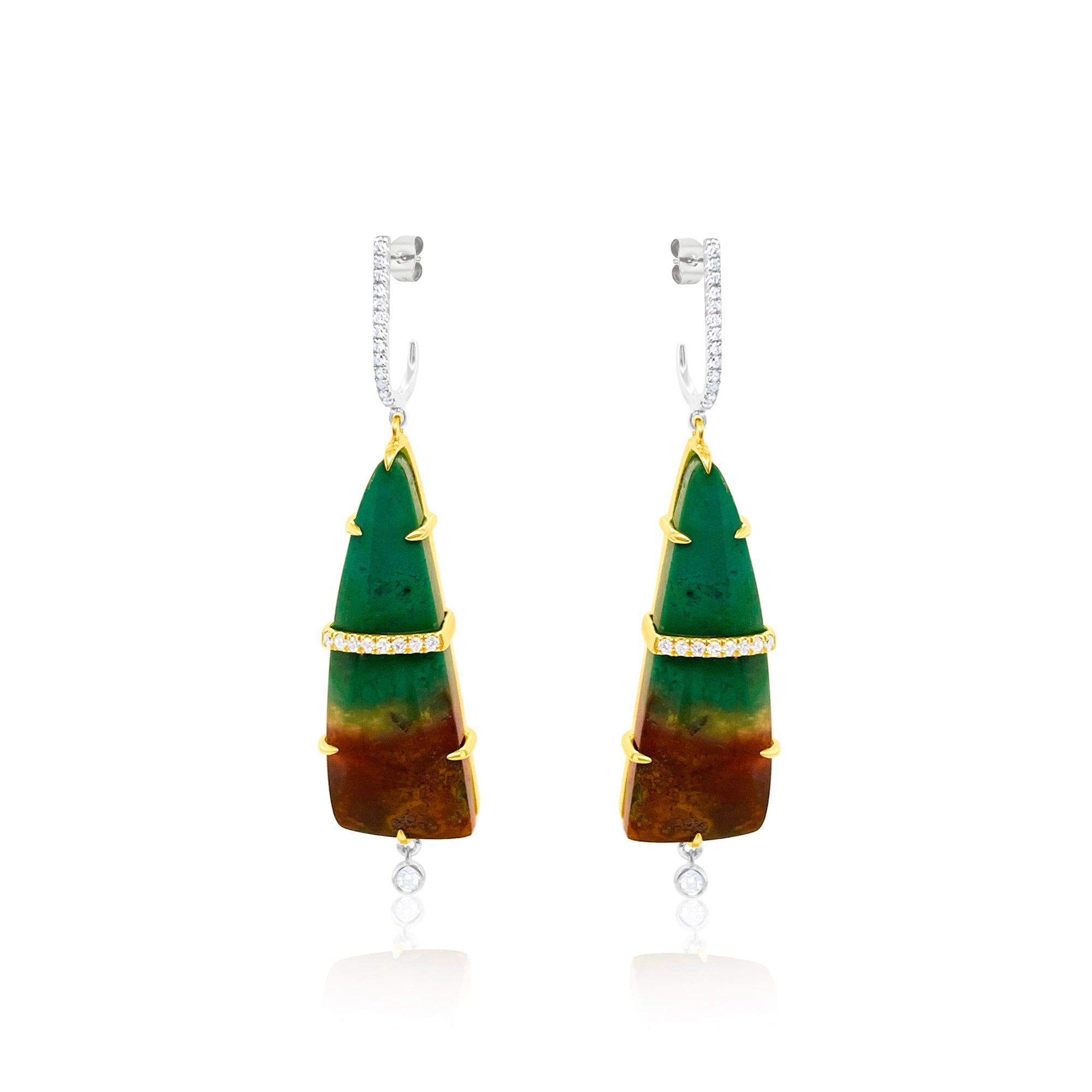 14kt Yellow and White Gold Opalized Wood Earrings | Multicolor