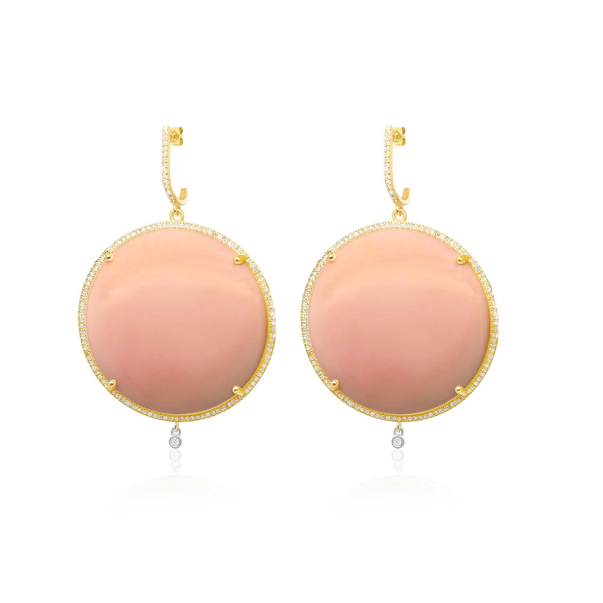 14Kt Yellow Gold Pink Shell Diamond Earrings | Yellow Gold