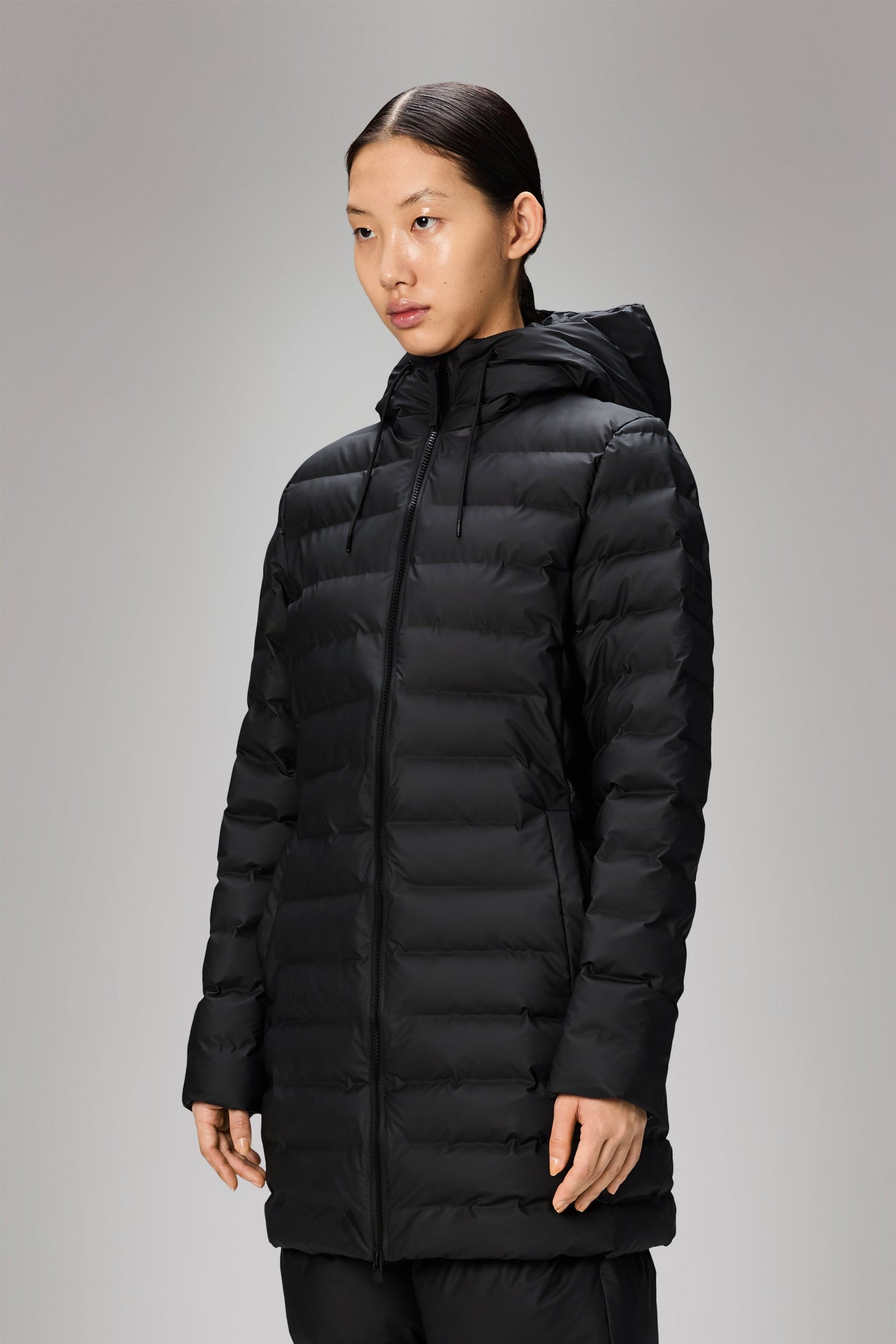 Rains Lohja Long Puffer Curve Jacket Black Jacket