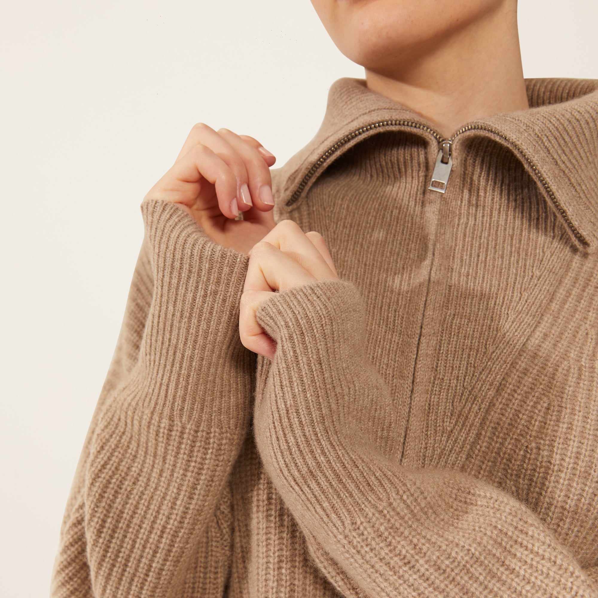 Sophia Chunky Cashmere Quarter Zip Pullover | Brown | Womens