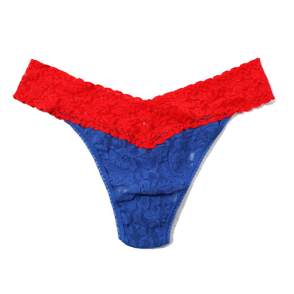 Signature Lace Original Rise Thong | Atlantis Blue/Siracha Red
