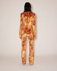 Milena Printed Stretch-Velvet Pants | Hazy Floral Orange