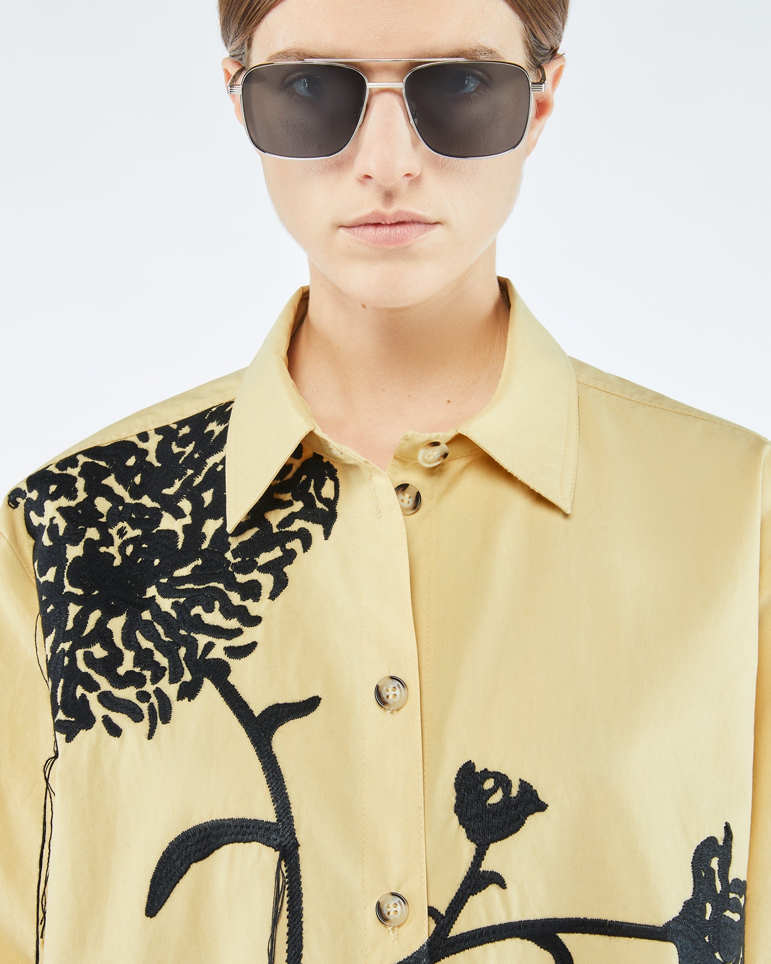 Geena Embroidered Poplin Shirt | Vintage Cream