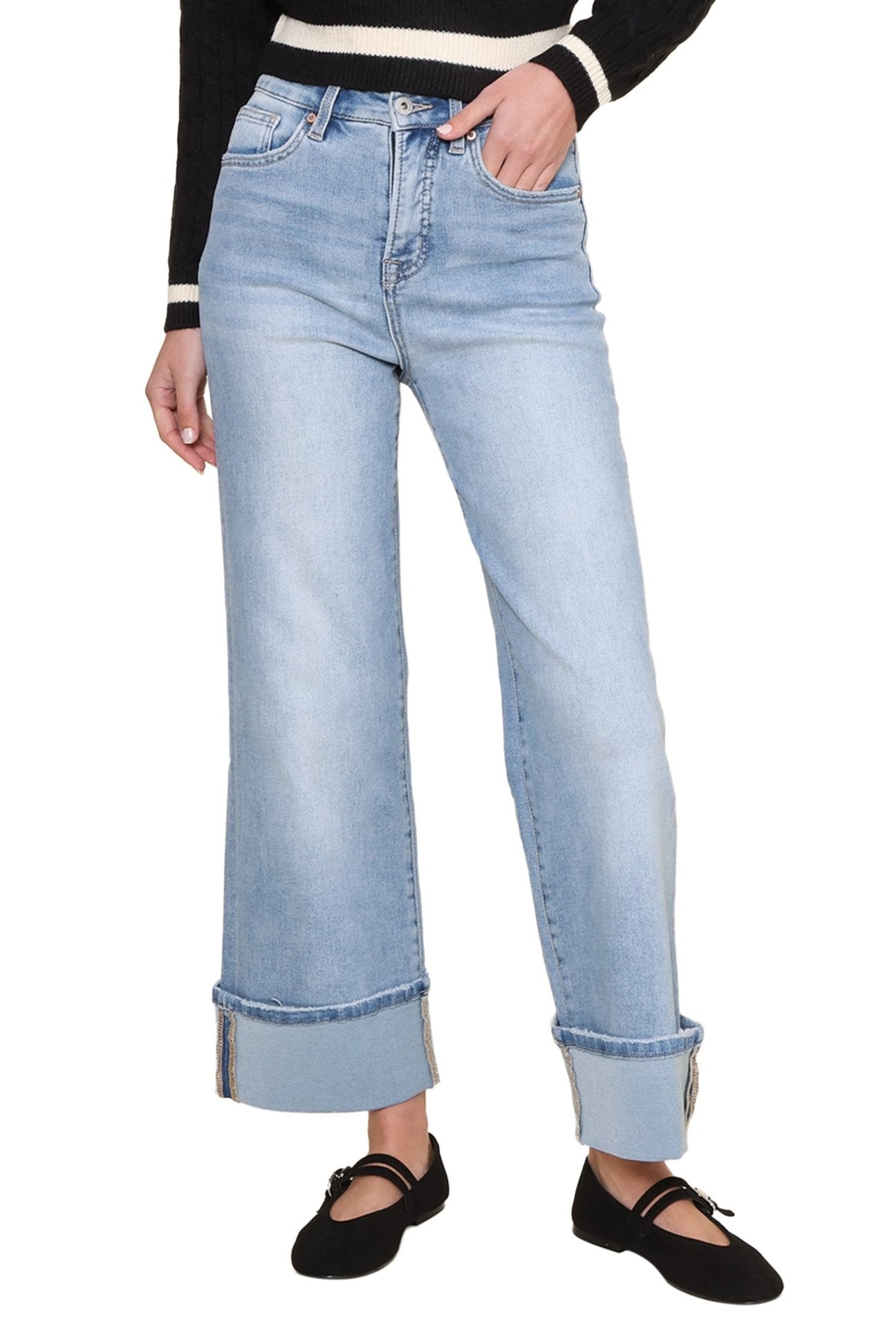 Mica Blue | High Rise Wide Leg with Cuff- Capri Blue | Blue