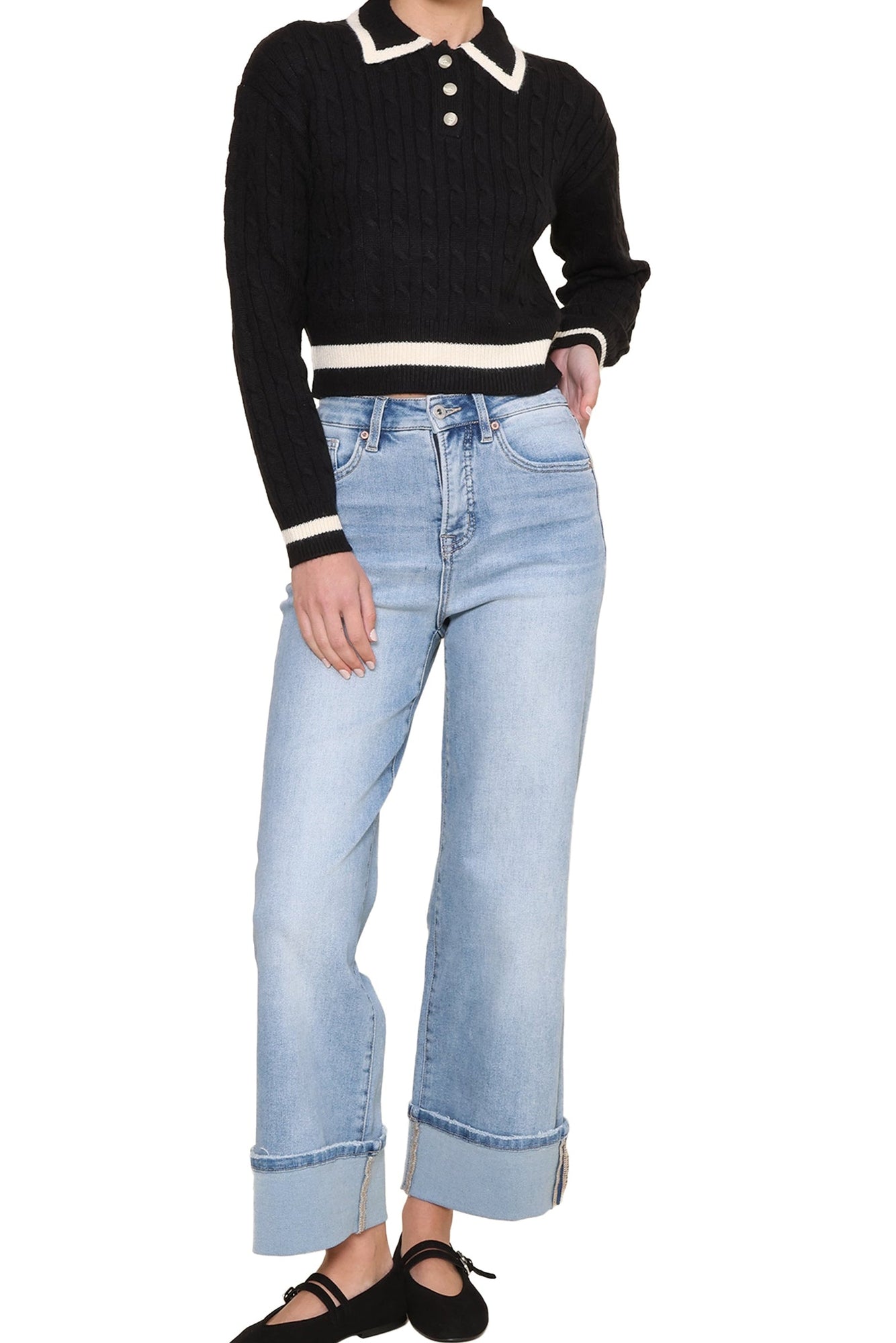 Mica Blue | High Rise Wide Leg with Cuff- Capri Blue | Blue