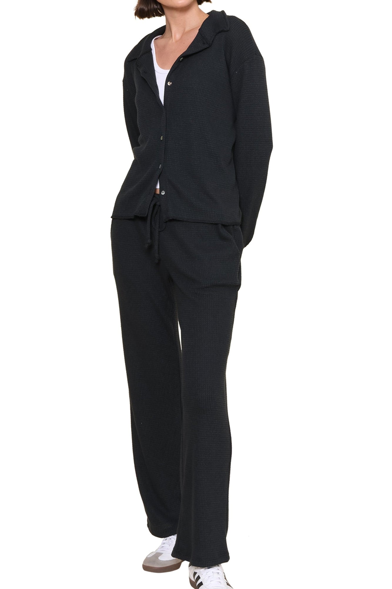 Jac Parker | Lazy Day Waffle Button Down | Black