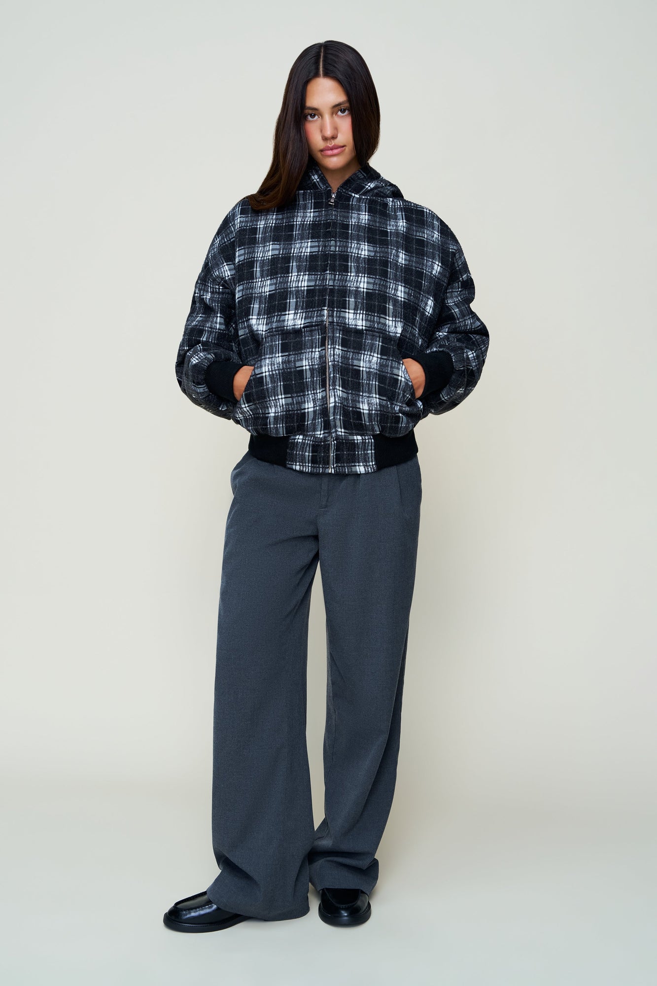 Womens | Charli Hooded Quilted Jacket | Black Plaid