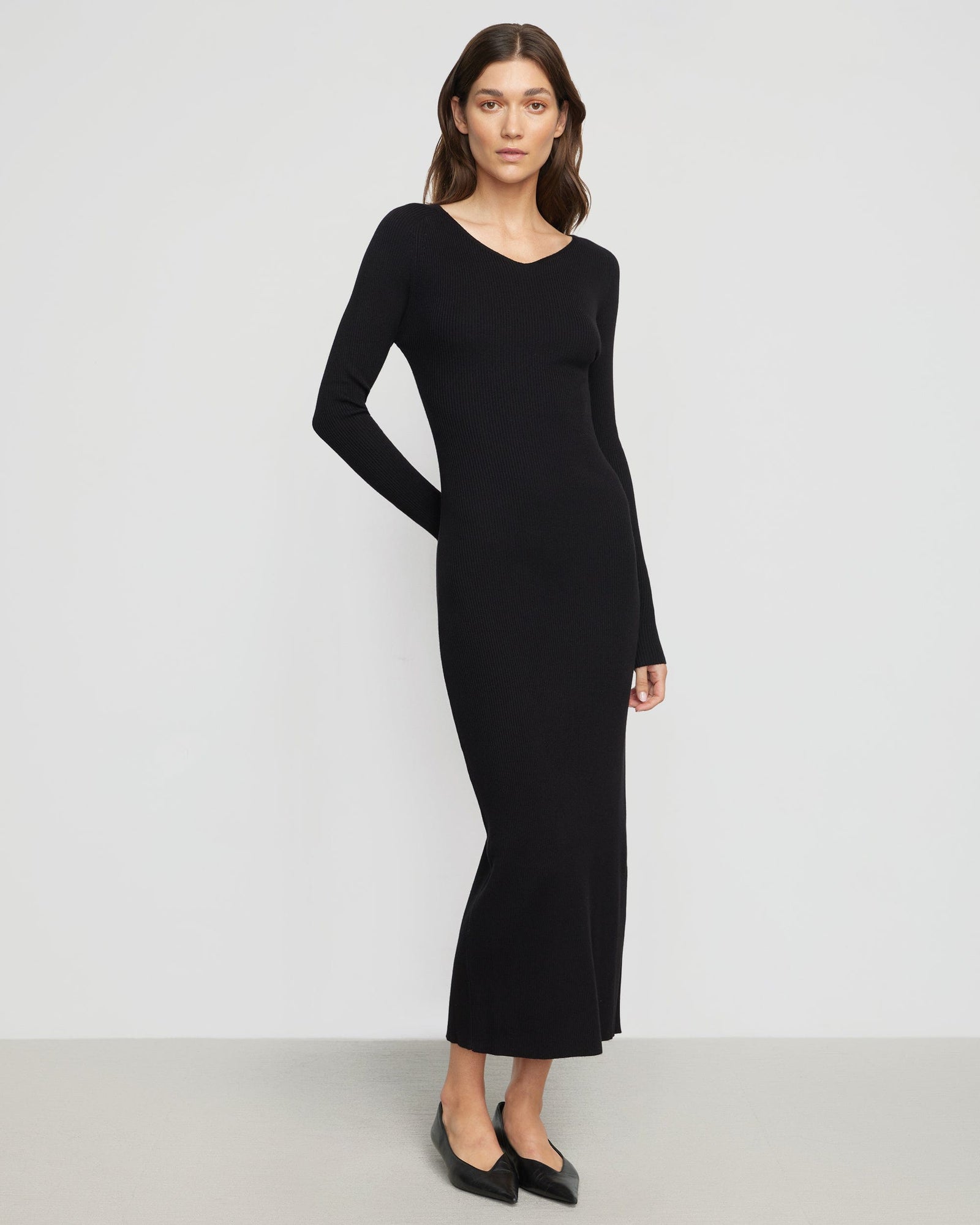 Elizabeth Zipper-Sleeve Ribbed Dress | Black