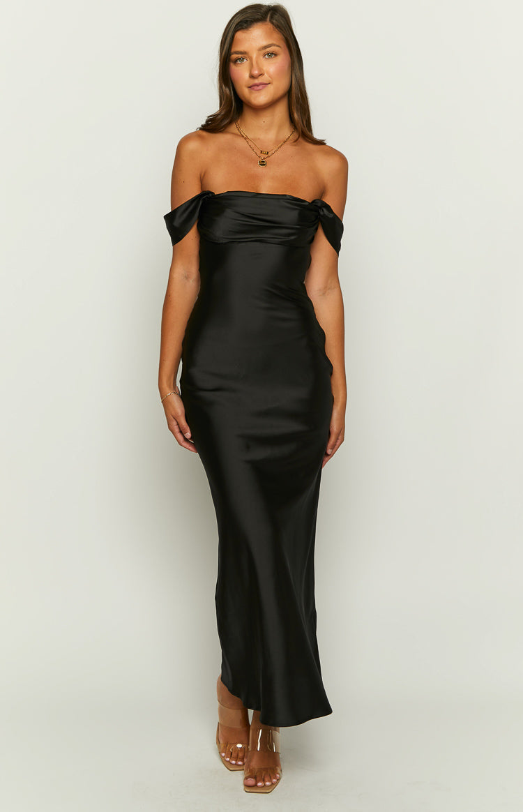 black off the shoulder maxi dress Ella Off Shoulder Formal Maxi Dress