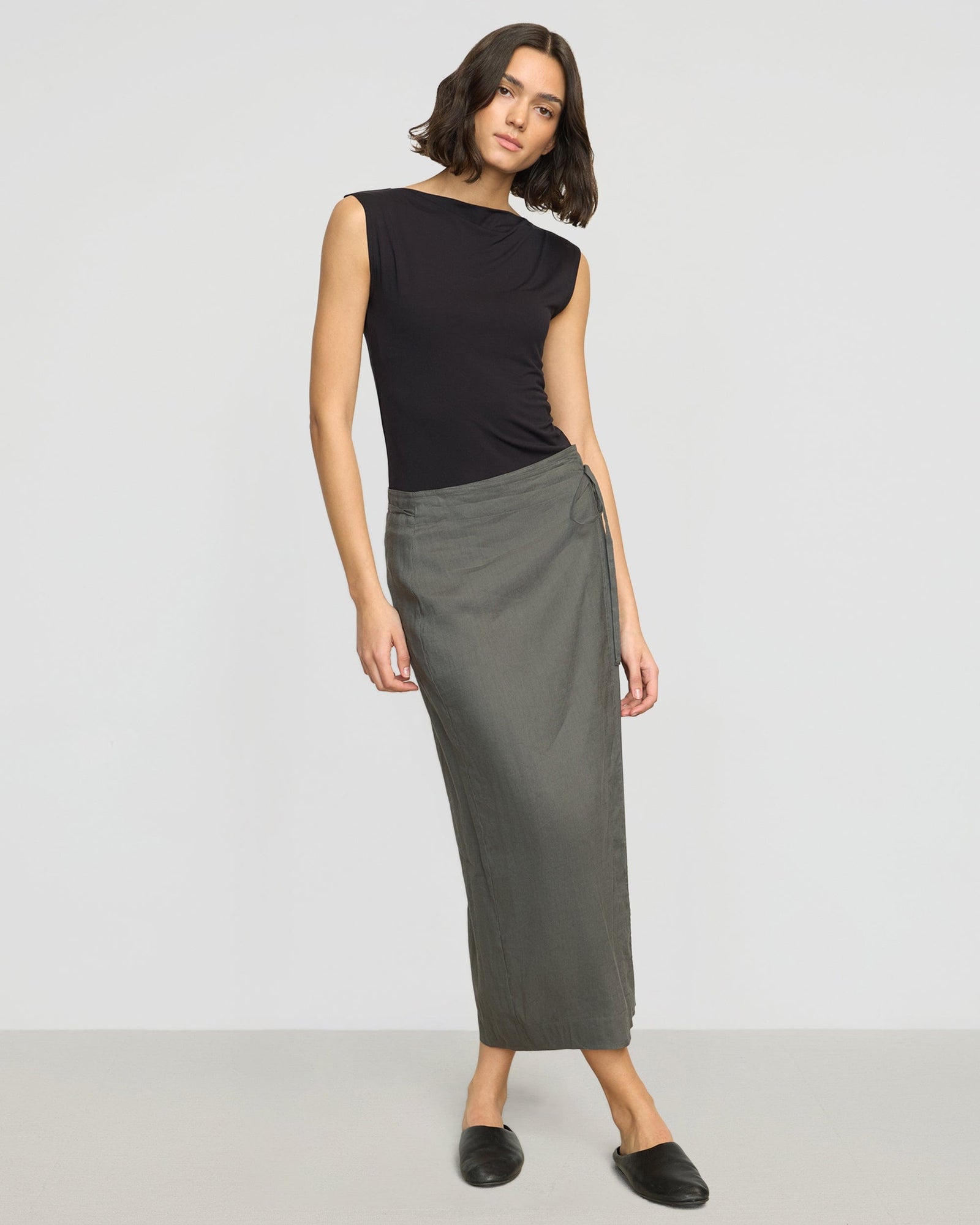 Ellie Linen Maxi Wrap Skirt | Pebble