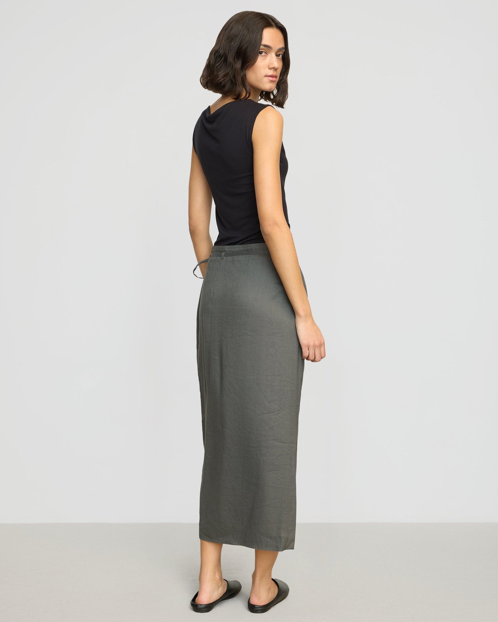 Ellie Linen Maxi Wrap Skirt | Pebble