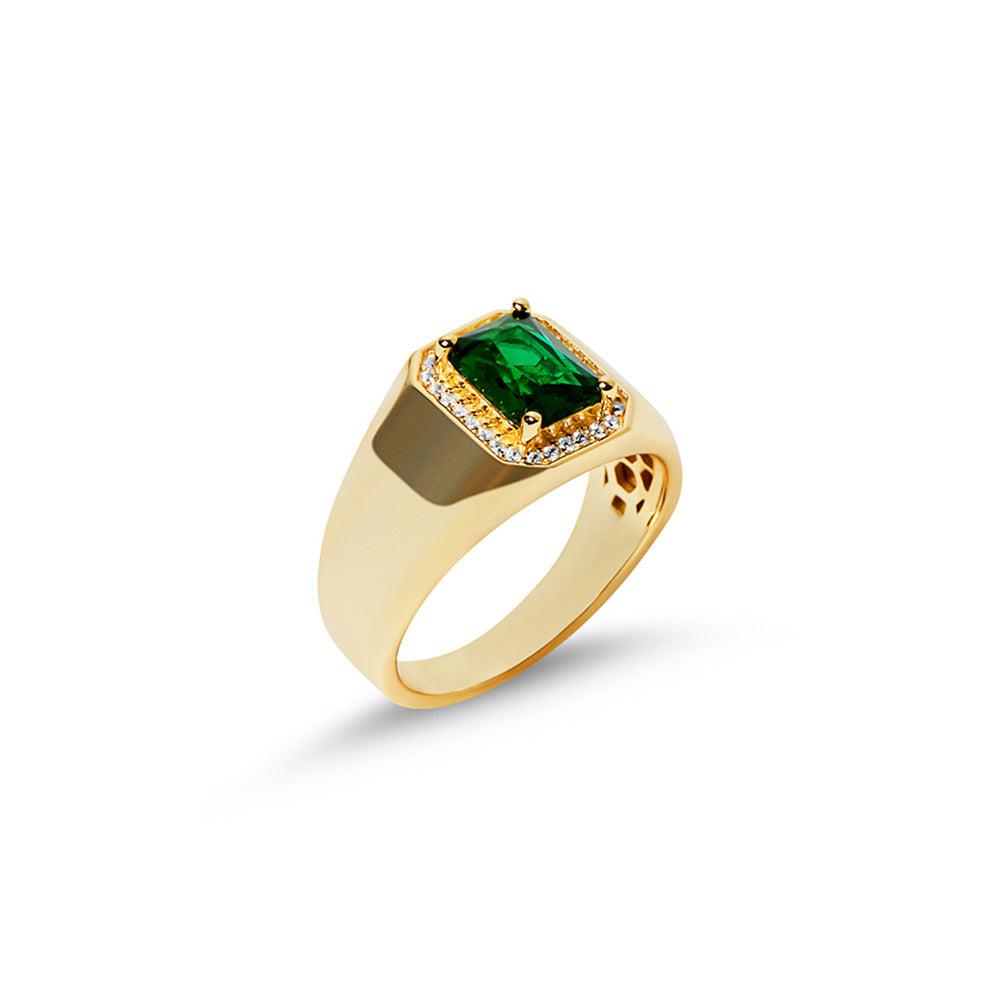 The Emerald Pave' Signet Ring | 18KT Gold Vermeil