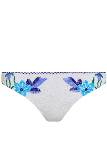 Euro Summer Hand-Beaded Embellished Bikini Bottom - White/Blue - Self-Adore
