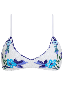Euro Summer Hand-Beaded Embellished Bikini Top - White/Blue - Self-Adore