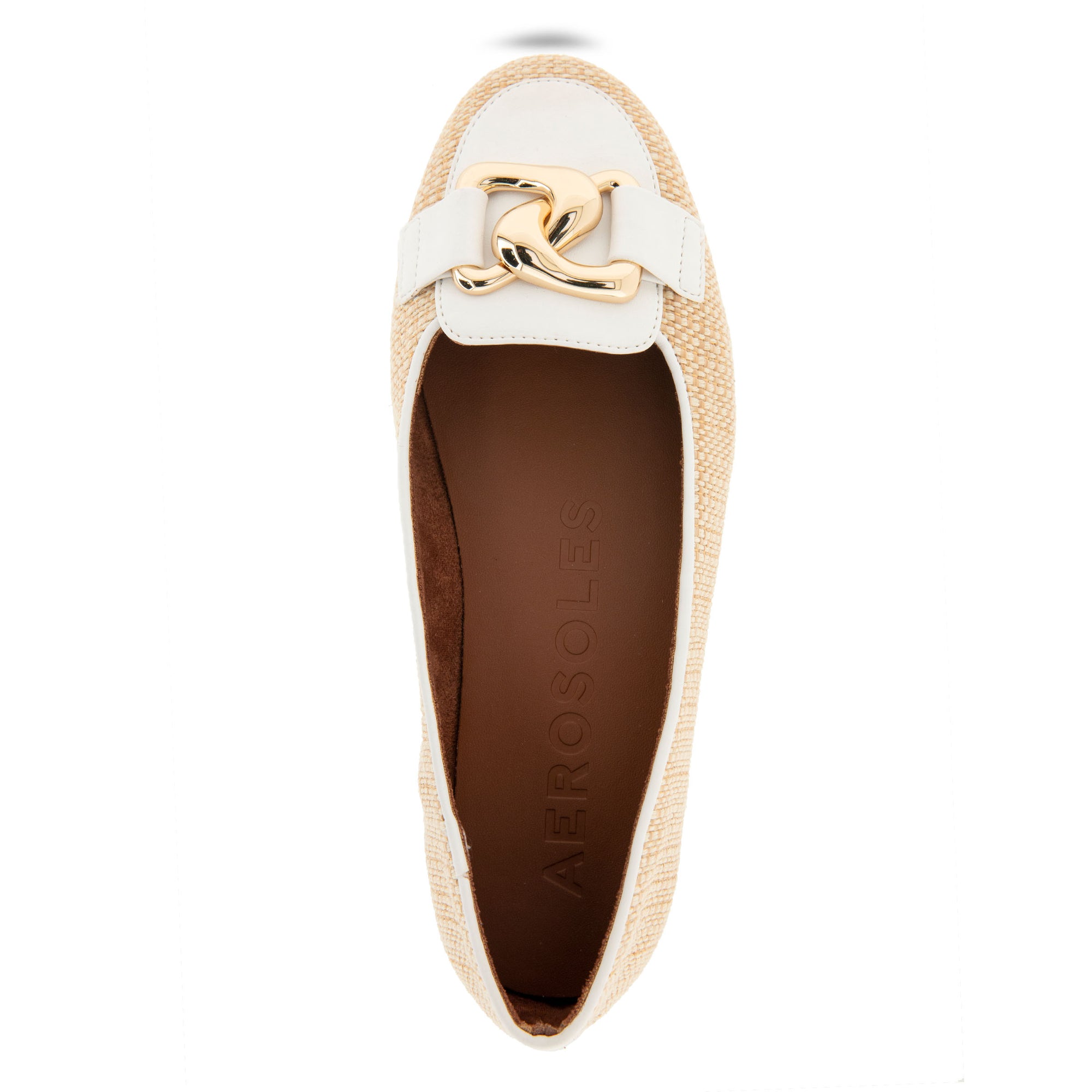 Bell Casual Flat | Natural/White Raffia/Faux Soft Nappa