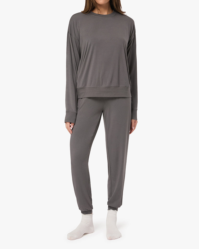 Oversized Long Sleeve Crewneck Top | Shadow