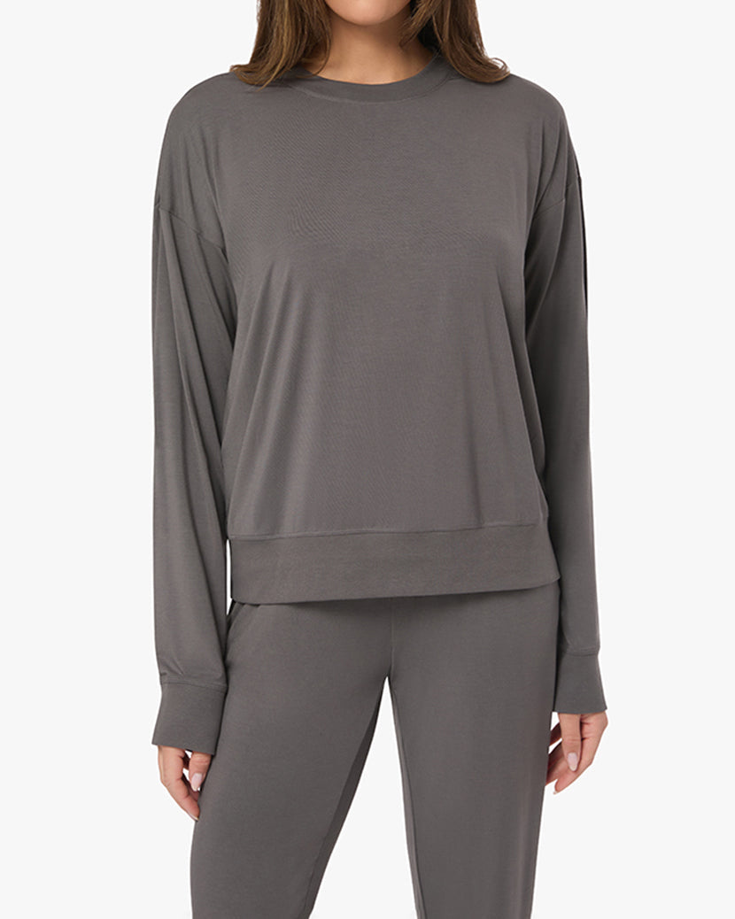 Oversized Long Sleeve Crewneck Top | Shadow
