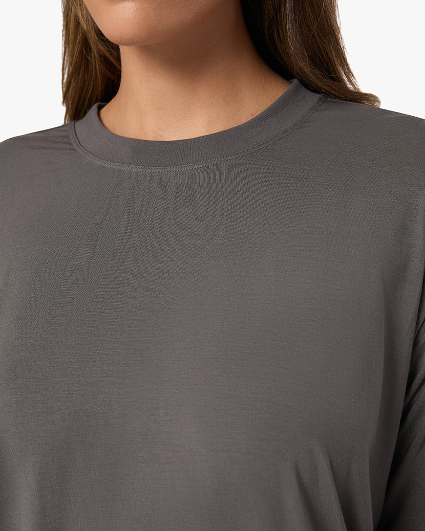 Oversized Long Sleeve Crewneck Top | Shadow