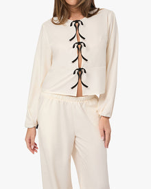 Tie Front Shirt | Ivory/Black