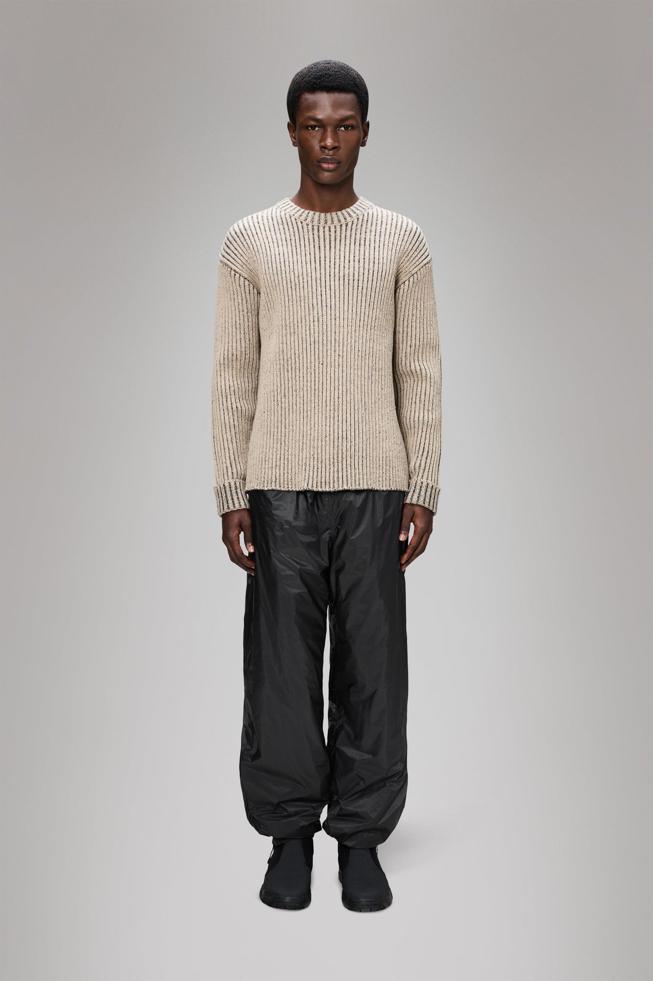 RAINS Sapa Knit Crew Neck Beige/Black Long Sleeve