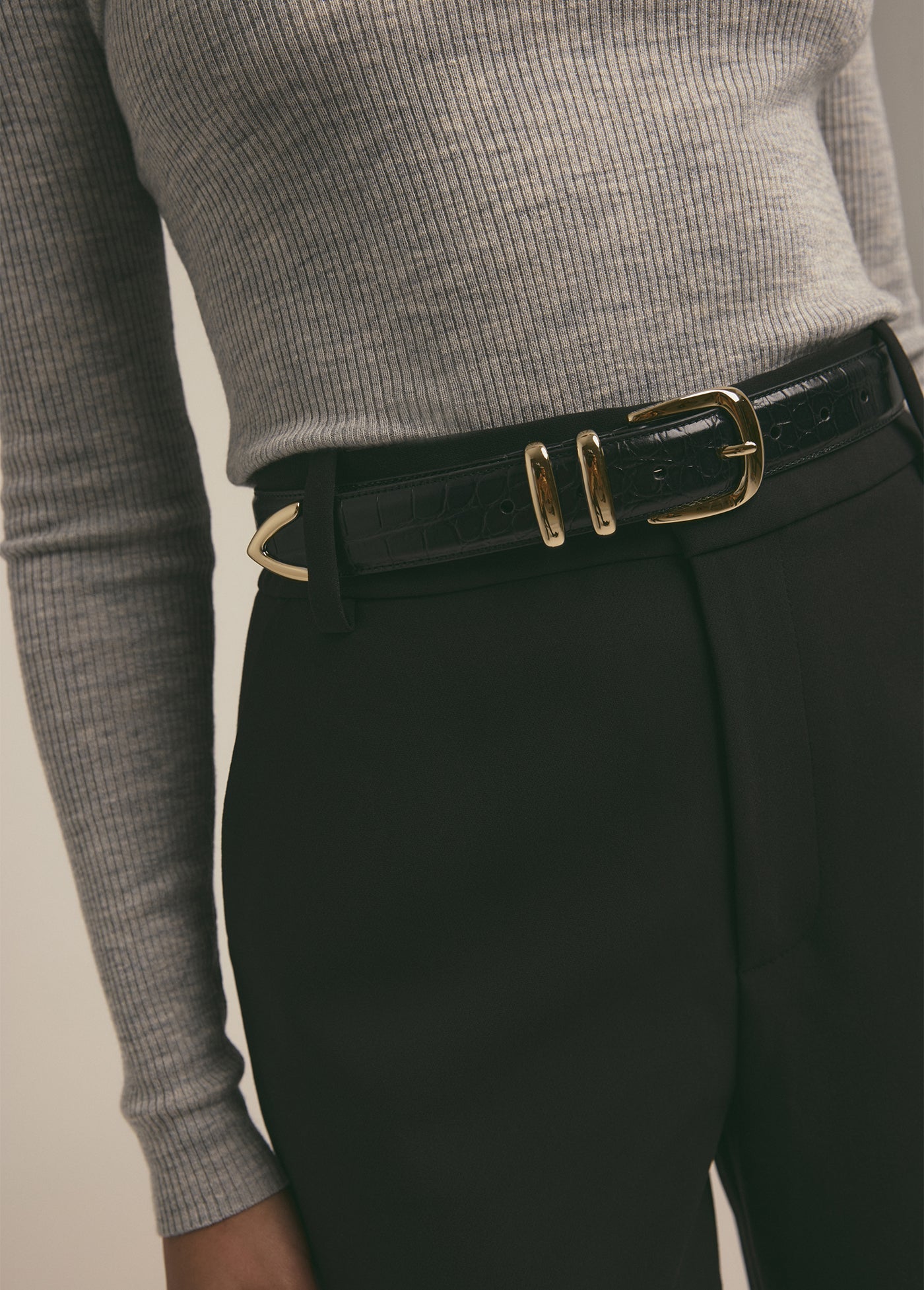 The Jordan Croc Embossed Belt | Black Gold