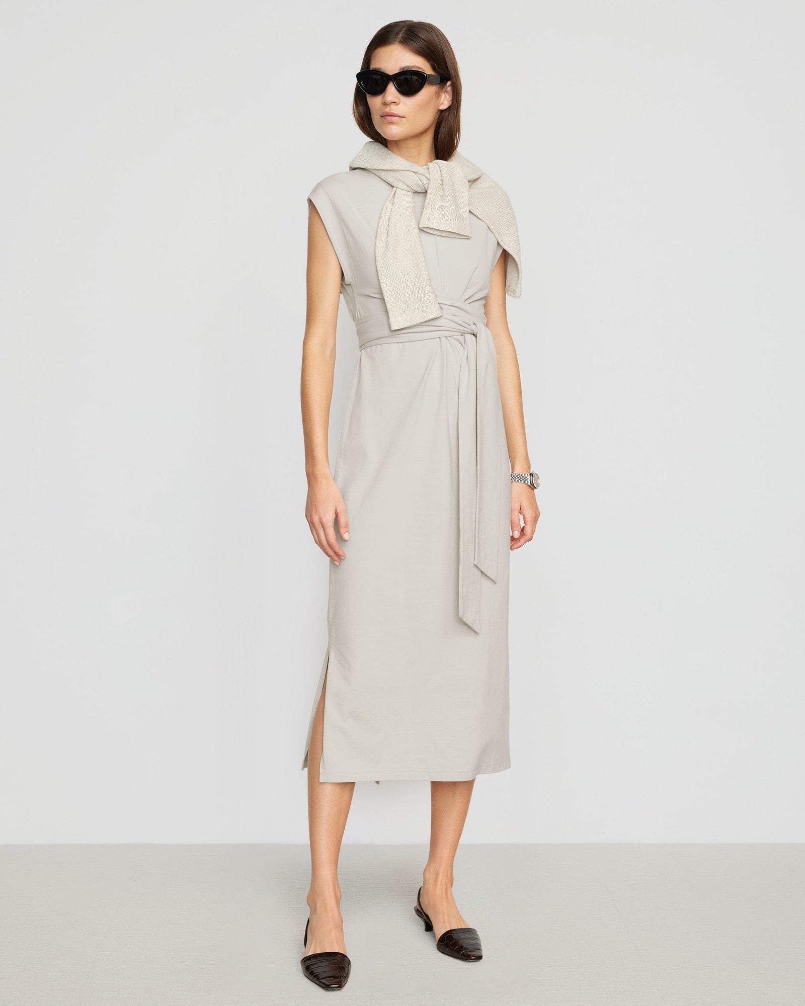 Renée | Fei Organic Cotton Tie-Front Midi Dress in Size Small