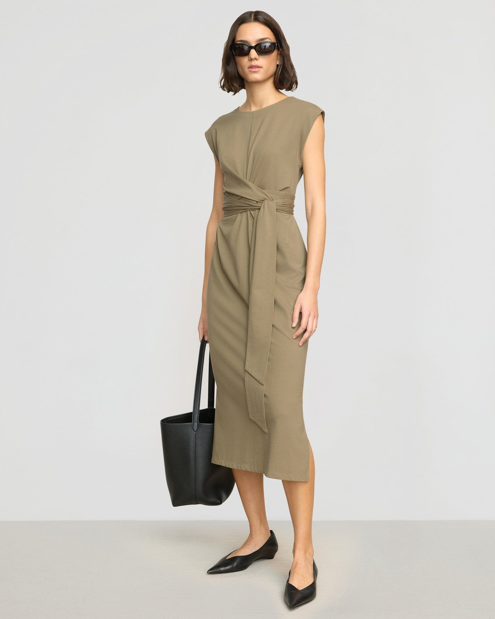 Fei Tie-Front Organic Cotton Dress | Khaki Green