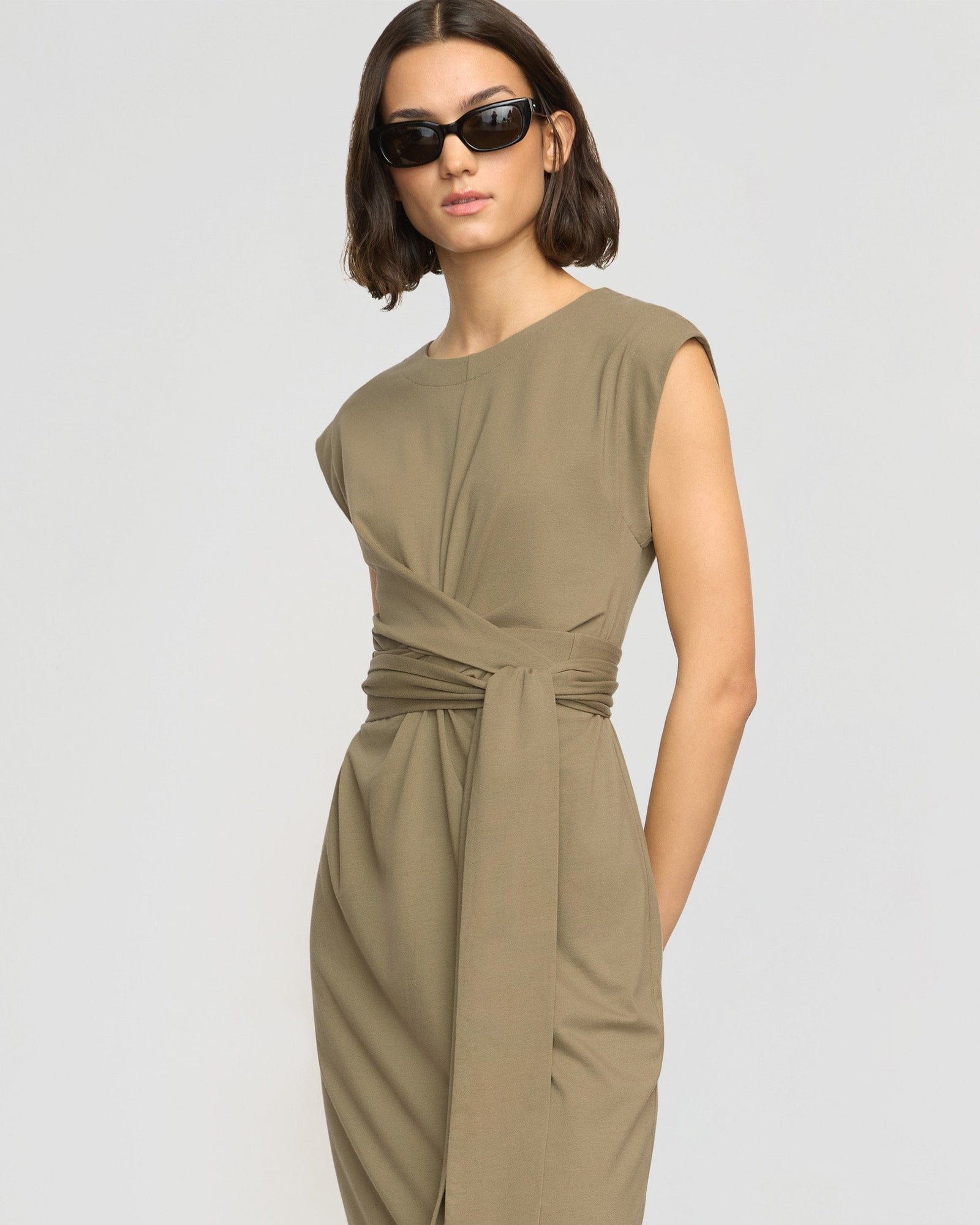 Fei Tie-Front Organic Cotton Dress | Khaki Green