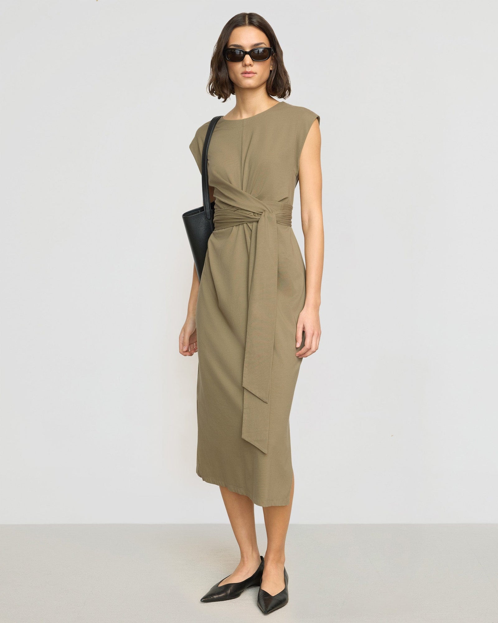 Fei Tie-Front Organic Cotton Dress | Khaki Green