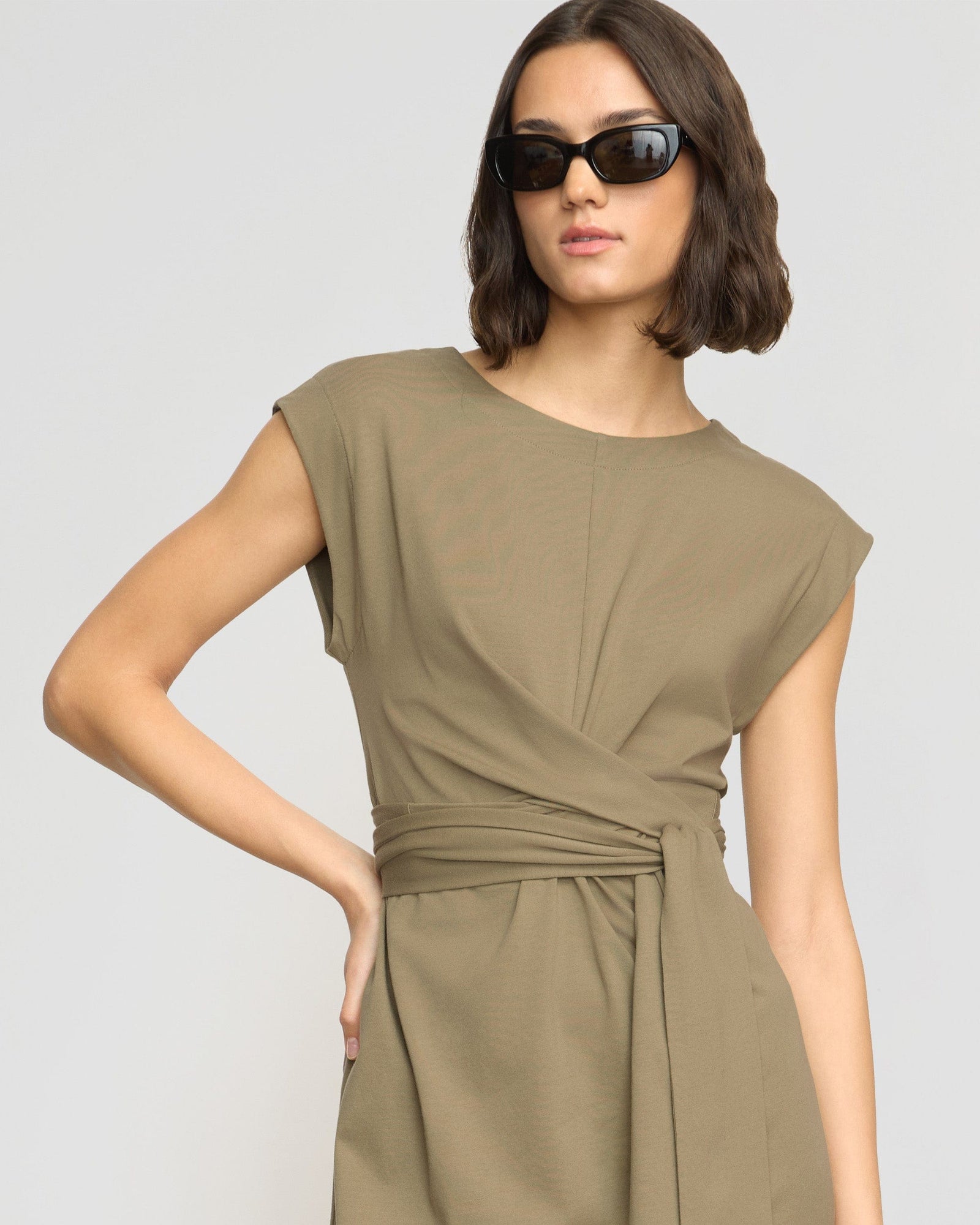 Fei Tie-Front Organic Cotton Dress | Khaki Green