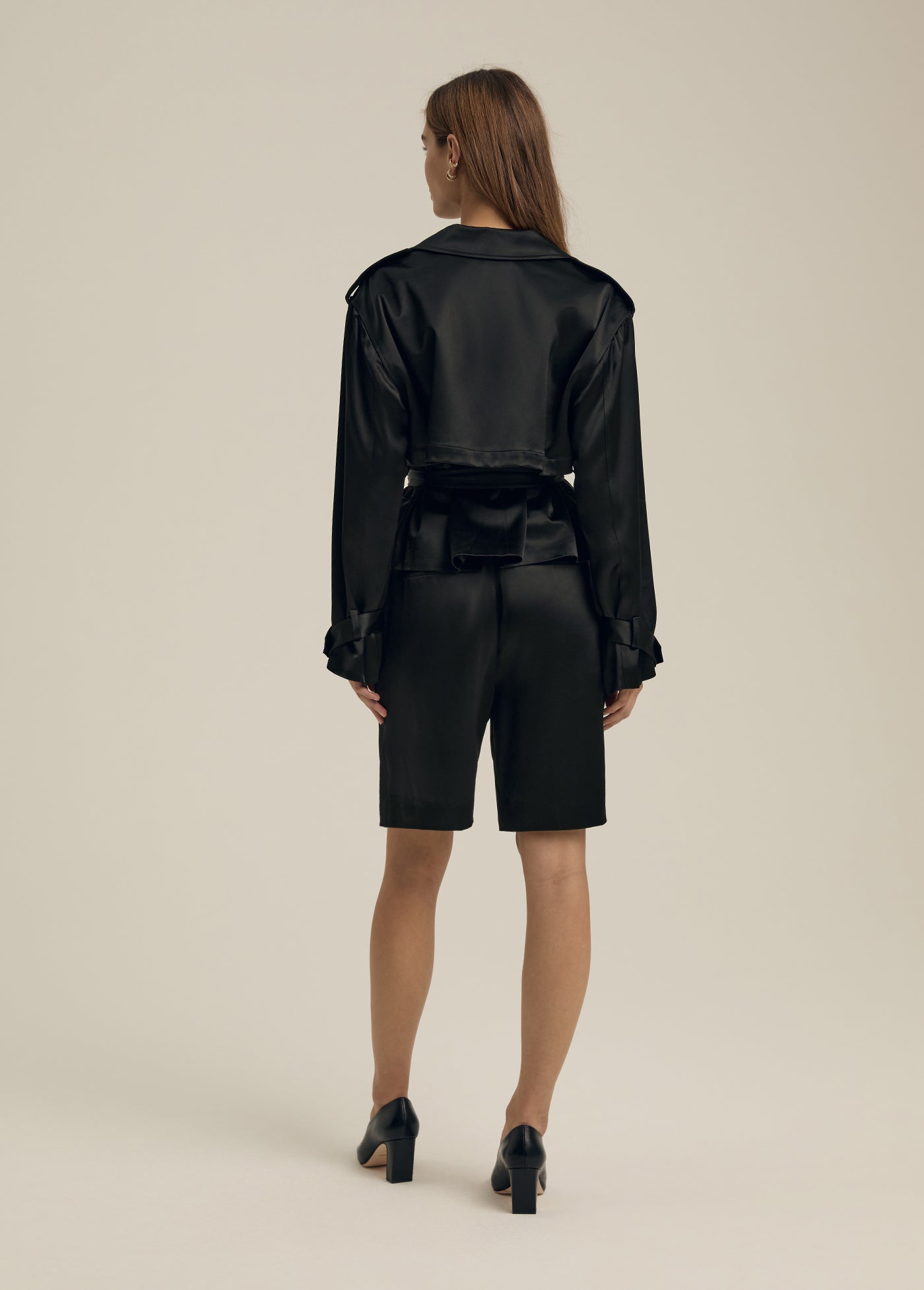 The Cropped Charles Trench | Black Satin