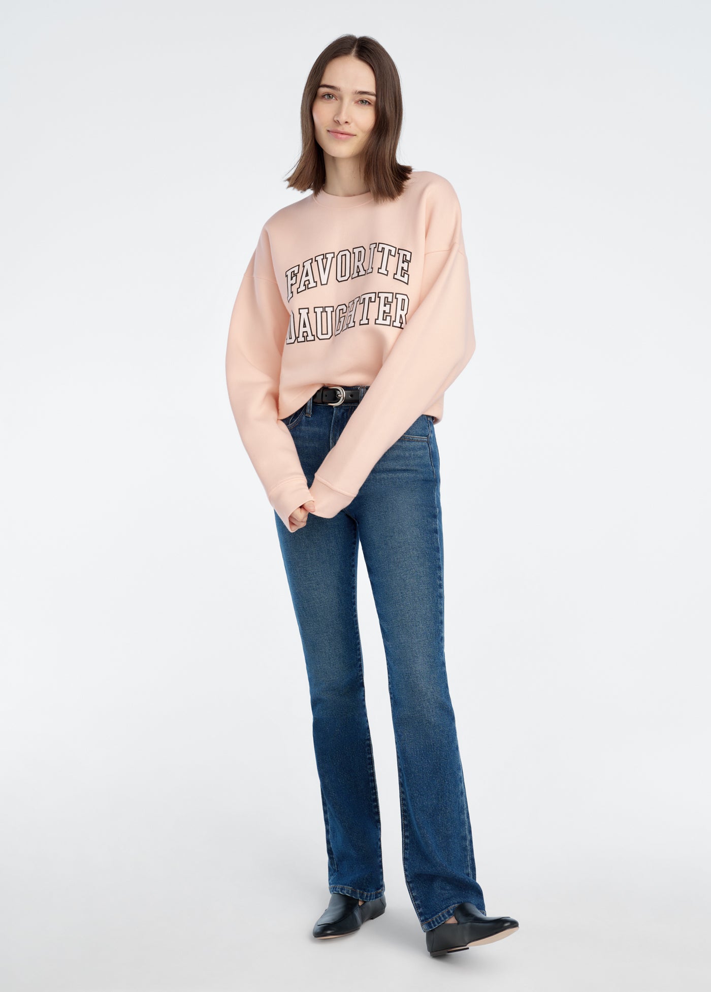 The Cropped Collegiate Sweatshirt | Pale Pink White