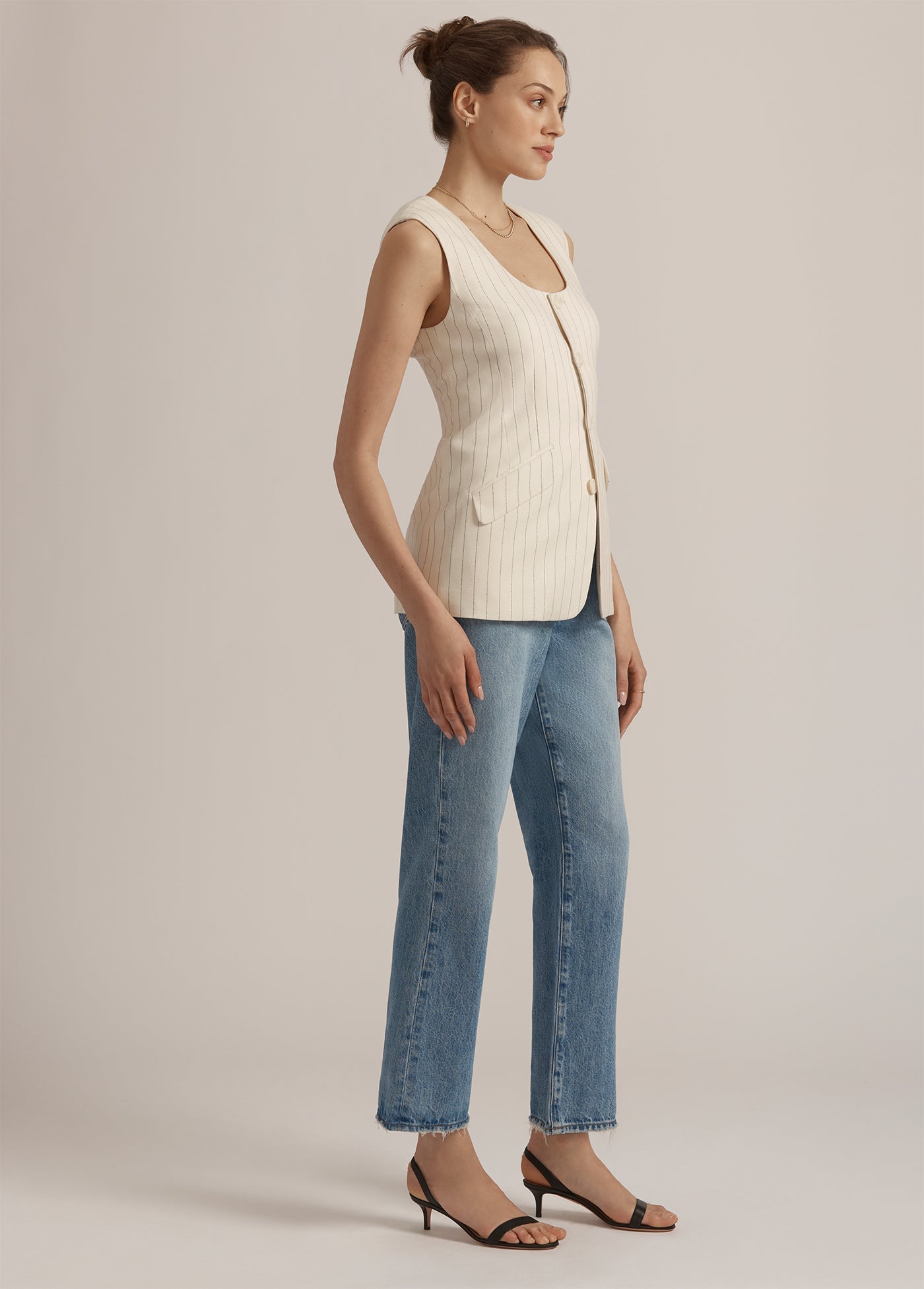 ivory navy pinstripe