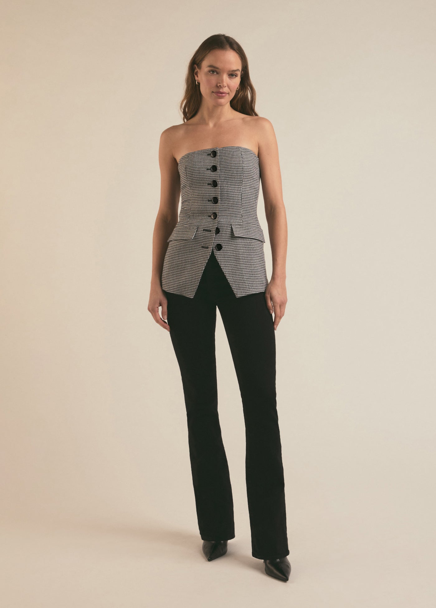 The Phoebe Bustier | Black White Houndstooth