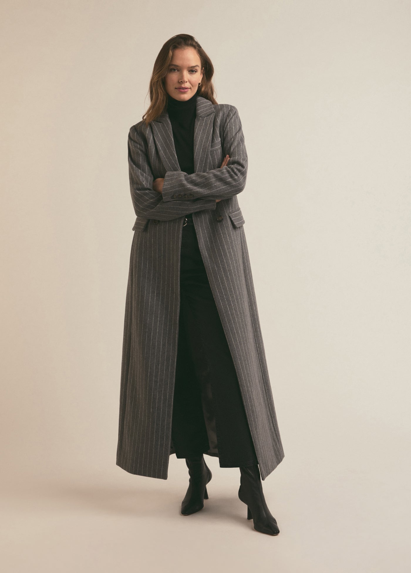 The Simon Coat | Grey White Pinstripe