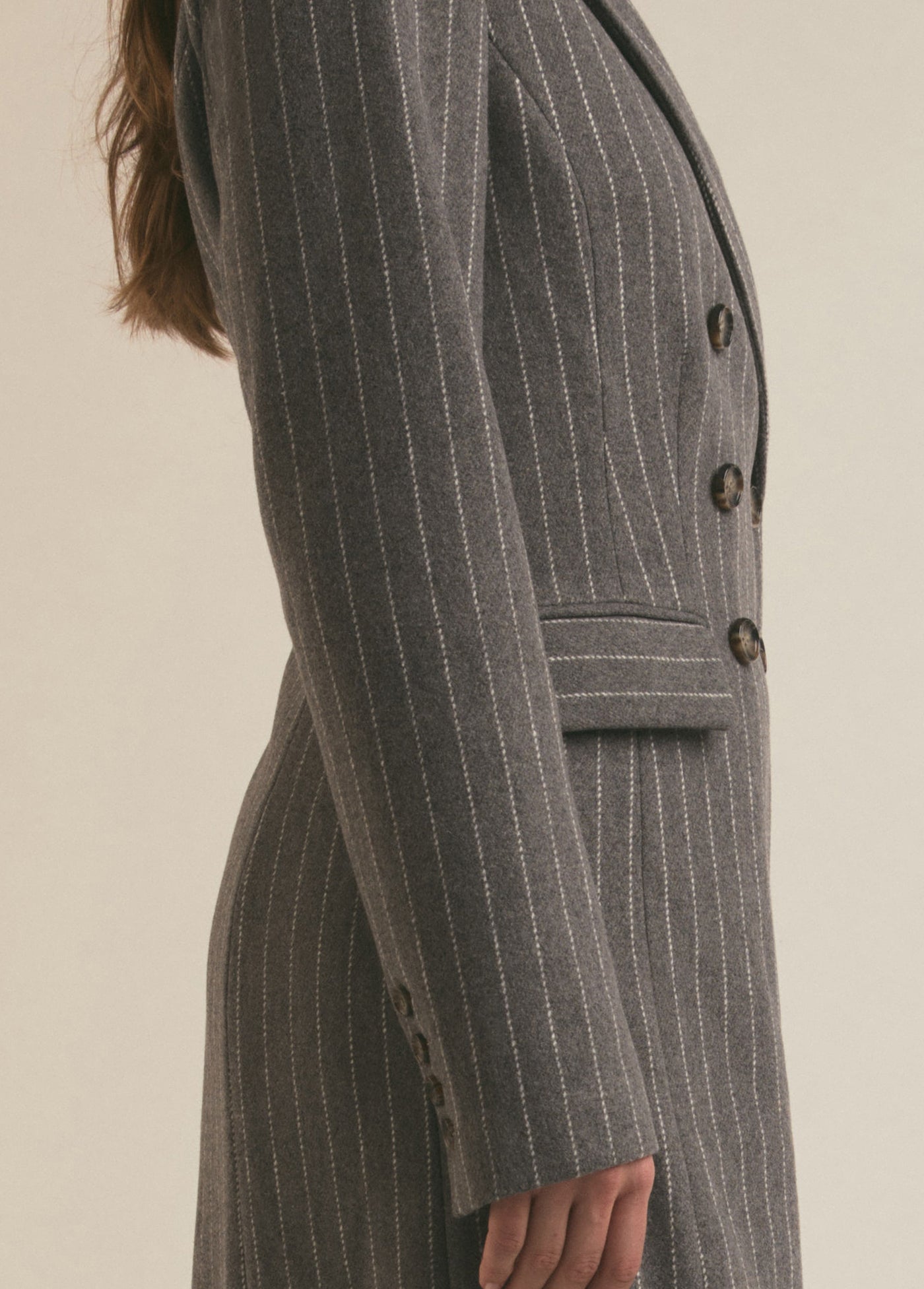 The Simon Coat | Grey White Pinstripe