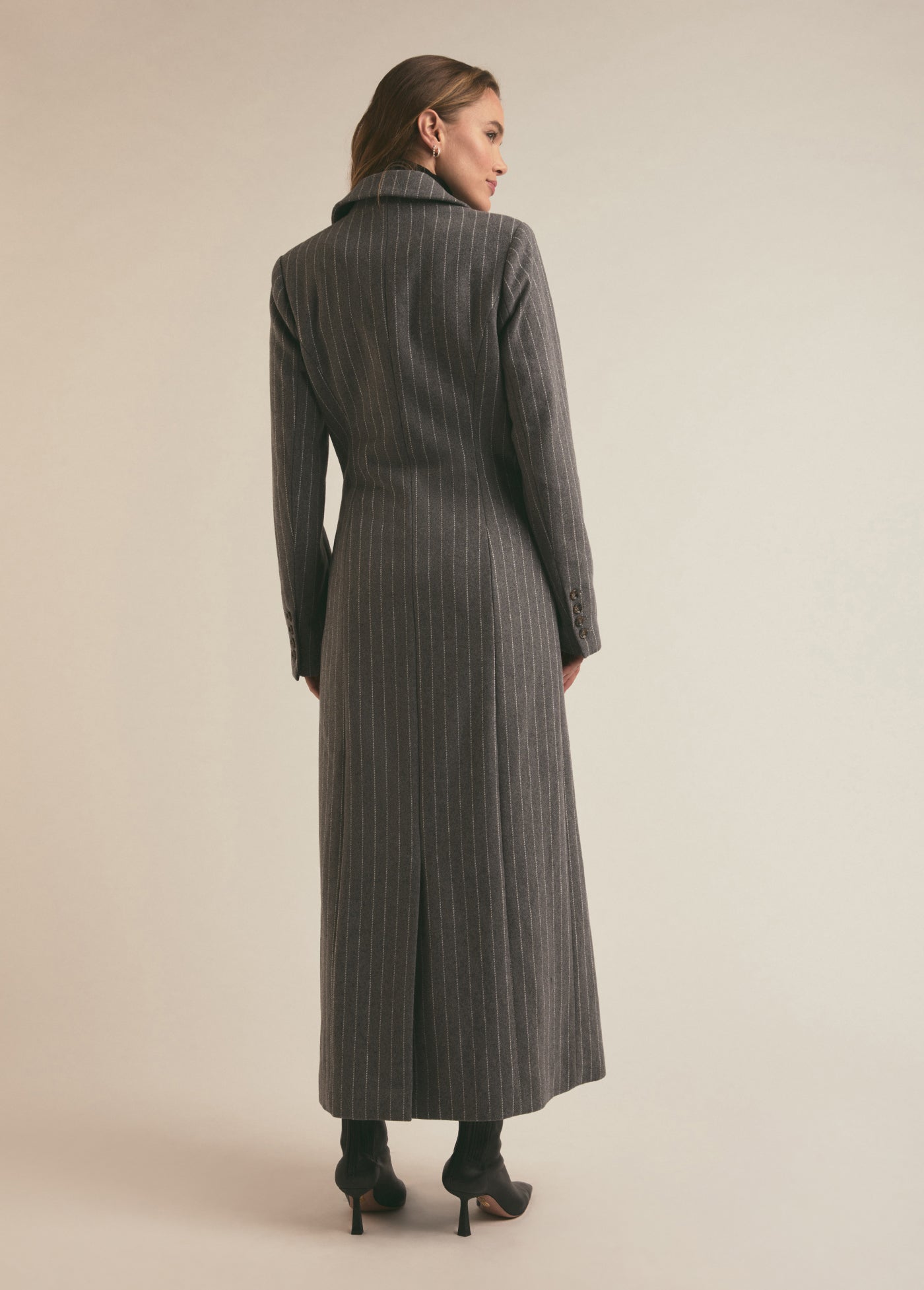 The Simon Coat | Grey White Pinstripe