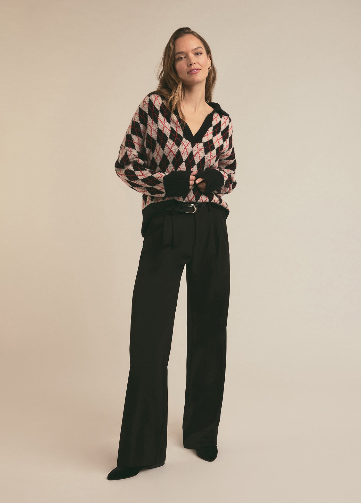 The Aria Sweater | Black Red Argyle
