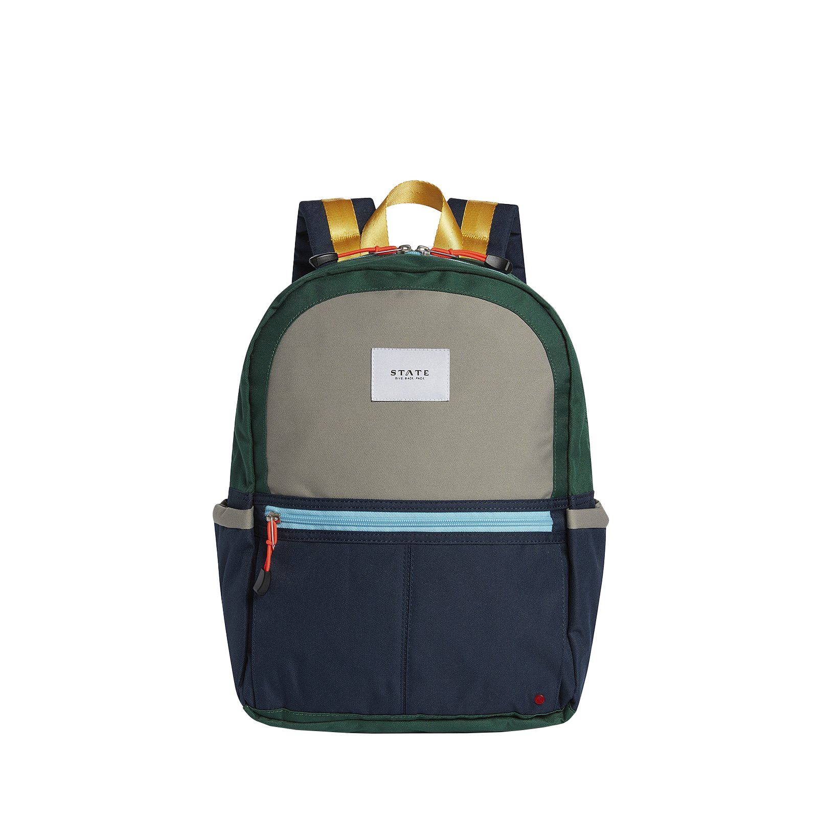 state bags kane kids travel backpack polyester canvas green/navy front view click to zoom