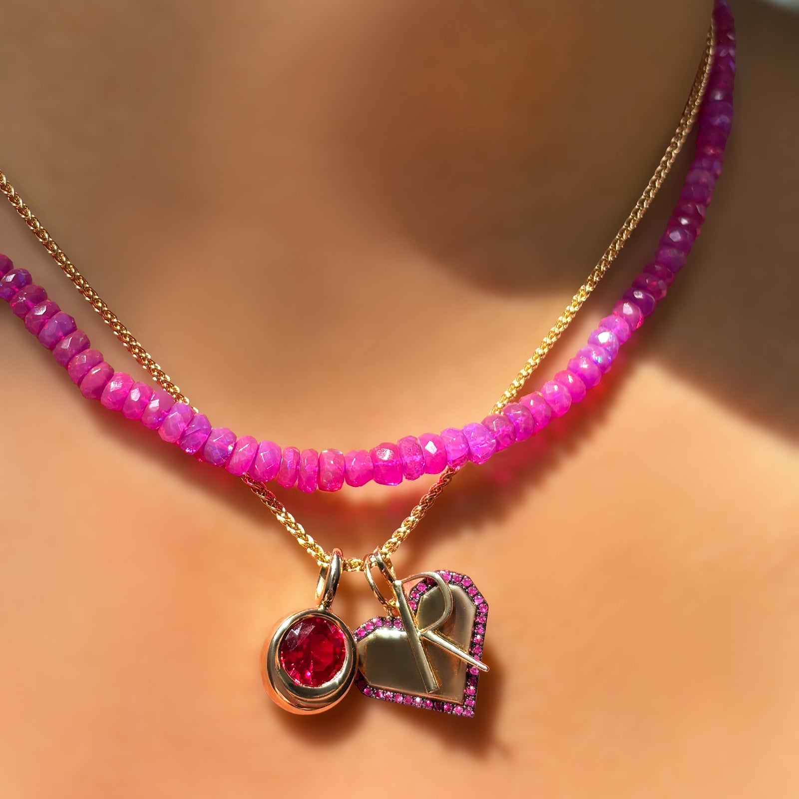 Fuchsia Faceted Opal Necklace