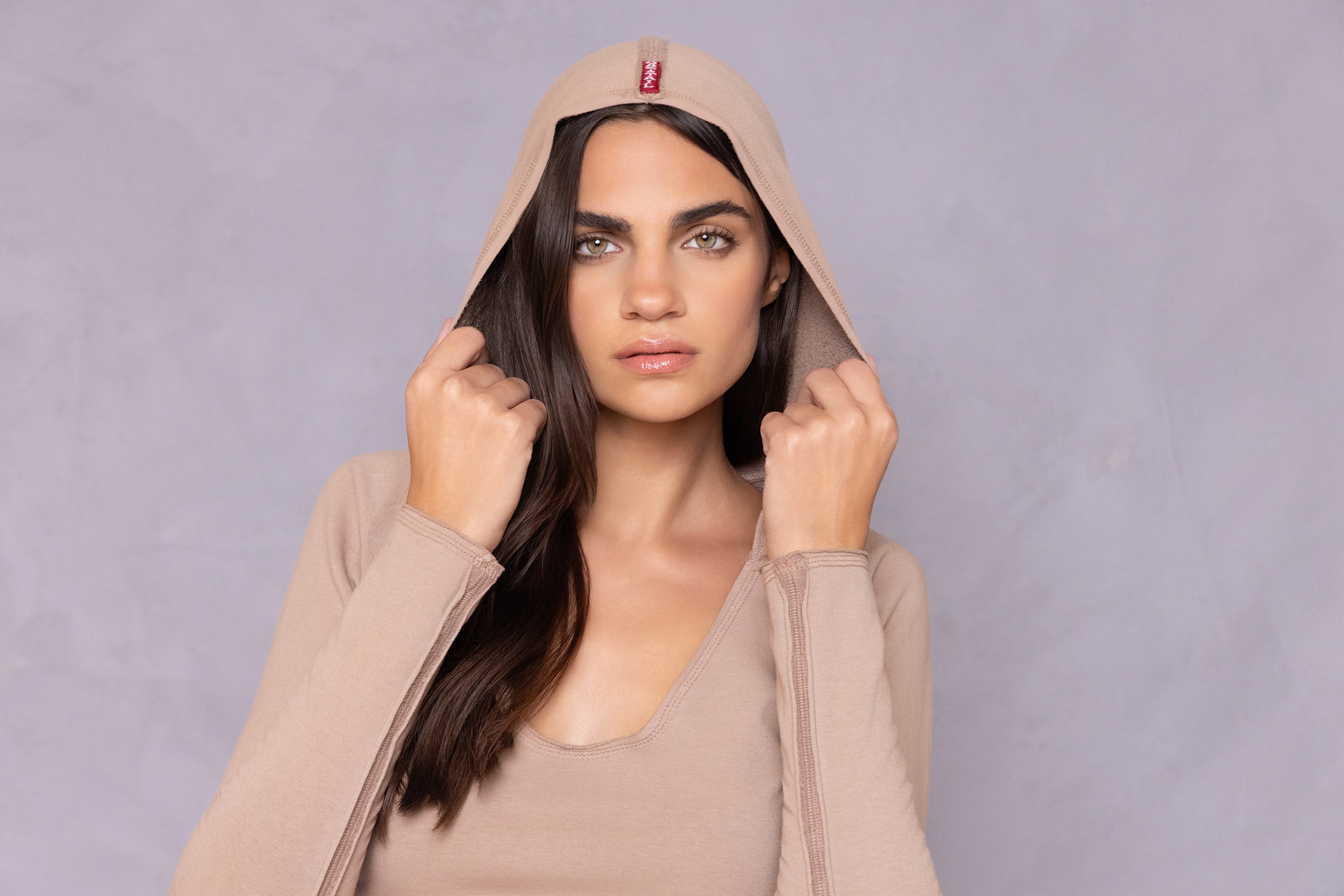Women | Raw Edge Crop Sweatshirt Fleece Hoodie | Woodsmoke