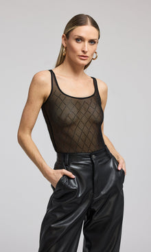 Gigi Crystal Mesh Bodysuit | Black/Black
