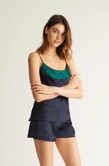 Silk Wide Cut Waistband Shorts | Navy