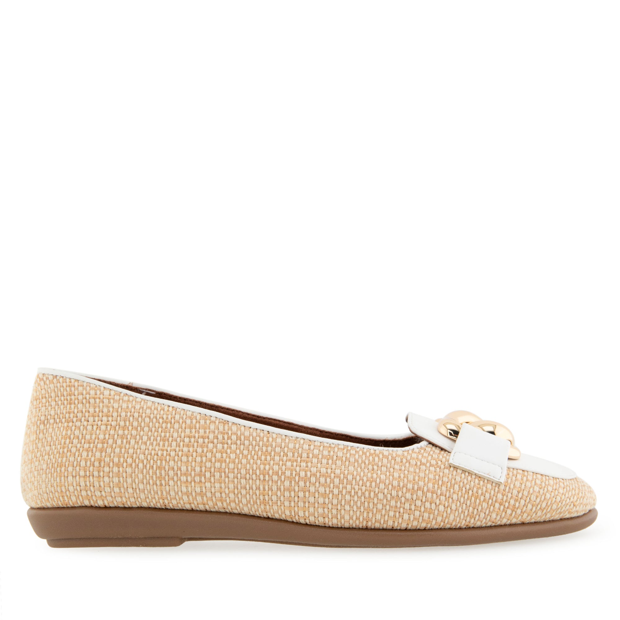 Bell Casual Flat | Natural/White Raffia/Faux Soft Nappa