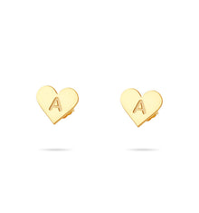 tiny heart initial letter stud earrings