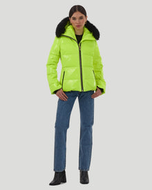 Après-Ski Jacket With Detachable Fo Hood Trim | Women | Neon Yellow x Black