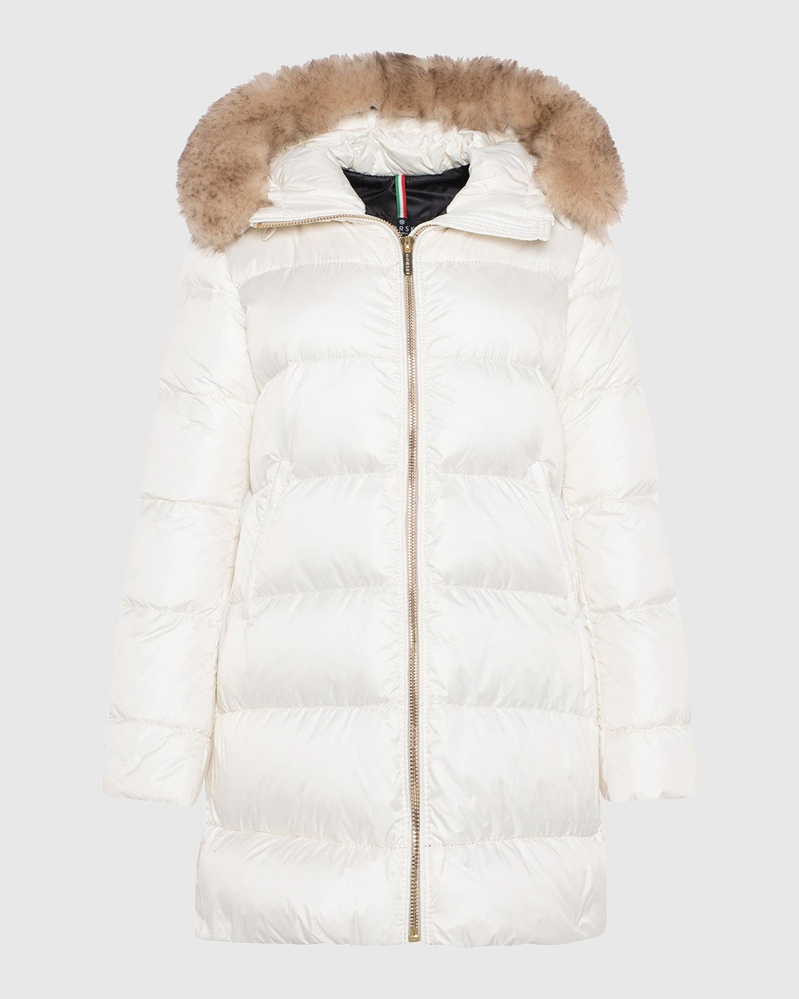 Après-Ski Jacket With Detachable Toscana Lamb Hood Trim | Ivory/Whiskey (V2)