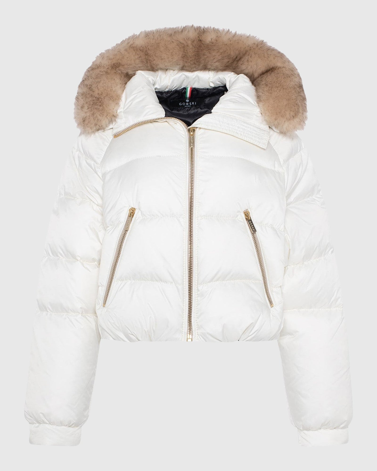 Après-Ski Jacket With Detachable Toscana Lamb Hood Trim | Ivory/Whiskey (V3)