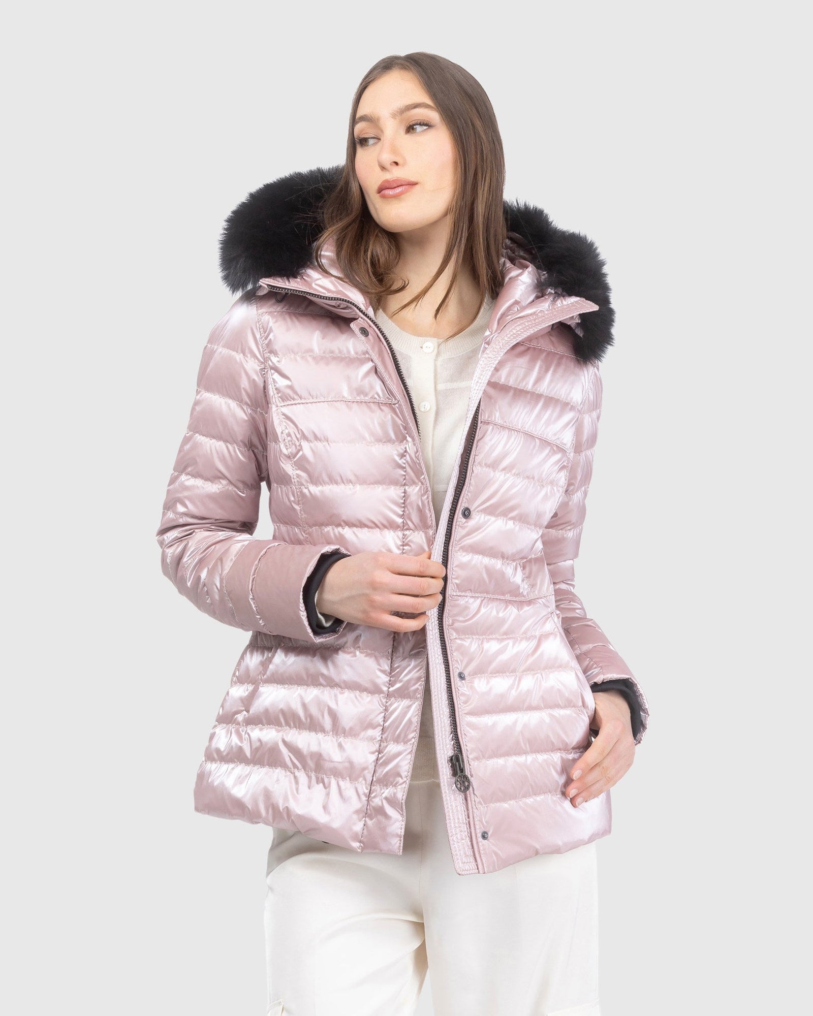 Après-Ski Jacket With Detachable Toscana Lamb Hood Trim | Pink/Black (V1)